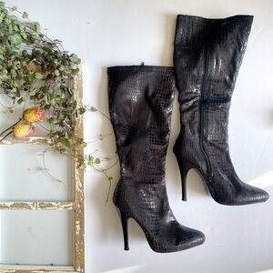 White House Black Market Black Leather Heeled Boots